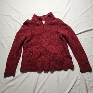 LL Bean Womens Medium Petite 100% Lambs Wool Full Zip Sweater Red